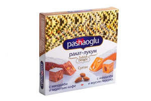 Рахат-Лукум "Pashaoglu" 300 г "Султан" с миндалем со вкусом персика и с миндалем и кофе 1/20