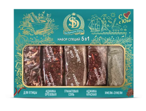 Подарочный набор специй 5в1 БИРЮЗОВЫЙ 190гр*30шт в уп (арт.955)