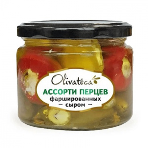 Ассорти перцев Olivateca фаршированные сыром 290 гр 1/12 (стекло)